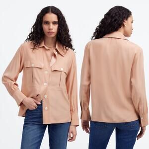 Madewell Women's Silk Utility-Pocket Button-Up Shirt NU463 Pale Blush Size M NWT